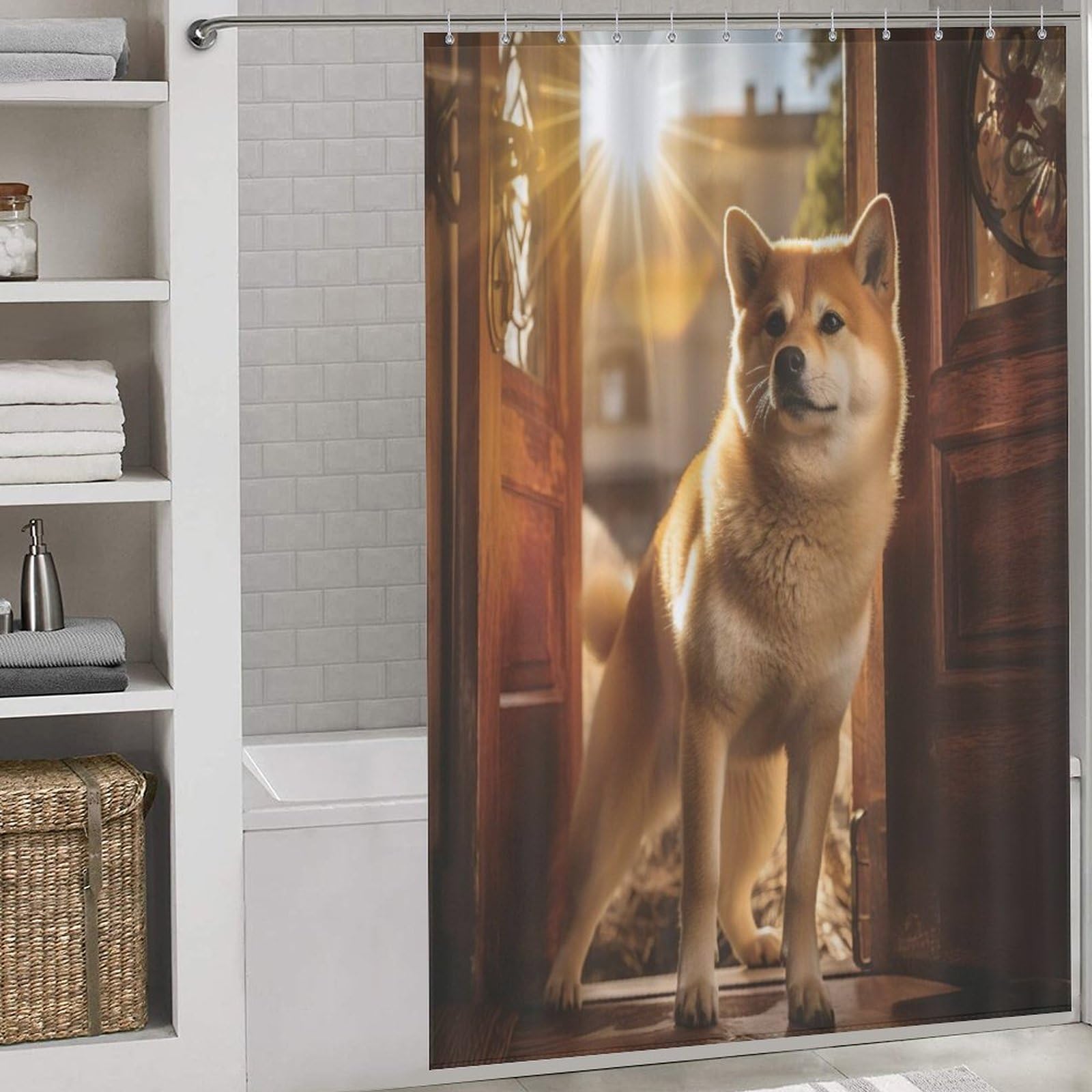 Rideau de douche chien tissu imperméable lavable 152x183cm rideau salle de bain avec crochets
