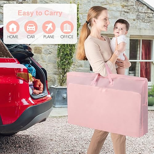 Miniatura 7 de INFANS Cuna de bebé 3 en 1, cuna lateral para recién nacido, cuna plegable con colchón, bolsa de viaje, ruedas, malla de 4 lados, cuna de montaje