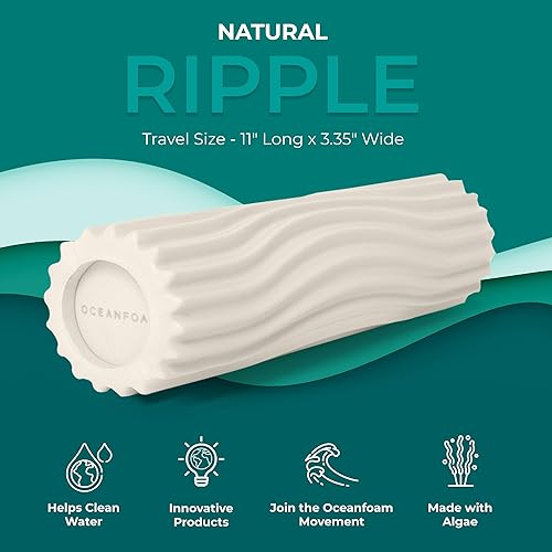 Miniatura 3 de Oceanfoam Rodillo de espuma de viaje Ripple (11 x 3.35 pulgadas) Mini rodillo de espuma firme para terapia física, masaje de tejido profundo, dolor