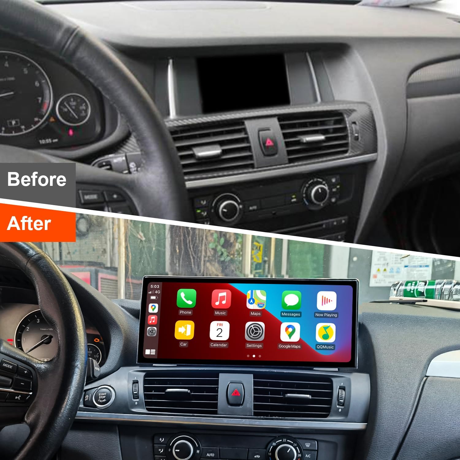 Before and After Installation of PEMP Android Screen in BMW X3 F25