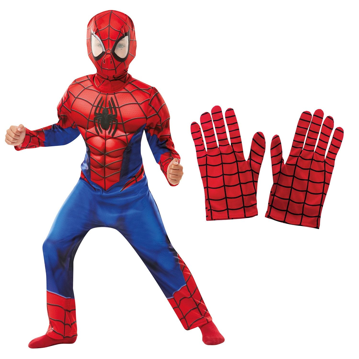 Rubies Marvel Spider-Man Deluxe Childs Costume Mask Gloves Size 3-4