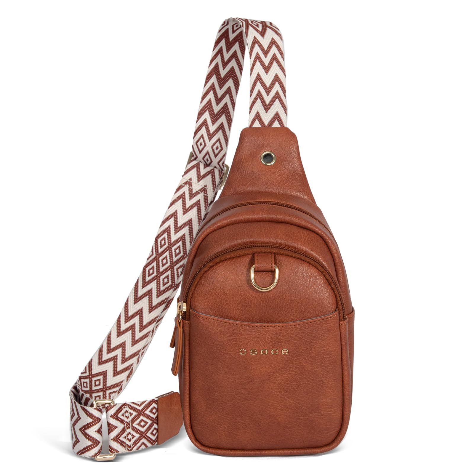 OSOCE Crossbody Damen Klein Brusttasche PU Leder Sling Bag Diebstahlsicher Crossbag Damen Schulterrucksack Vielseitige Umhängetasche für Reisen und mehr in Braun Weiß und Schwarz