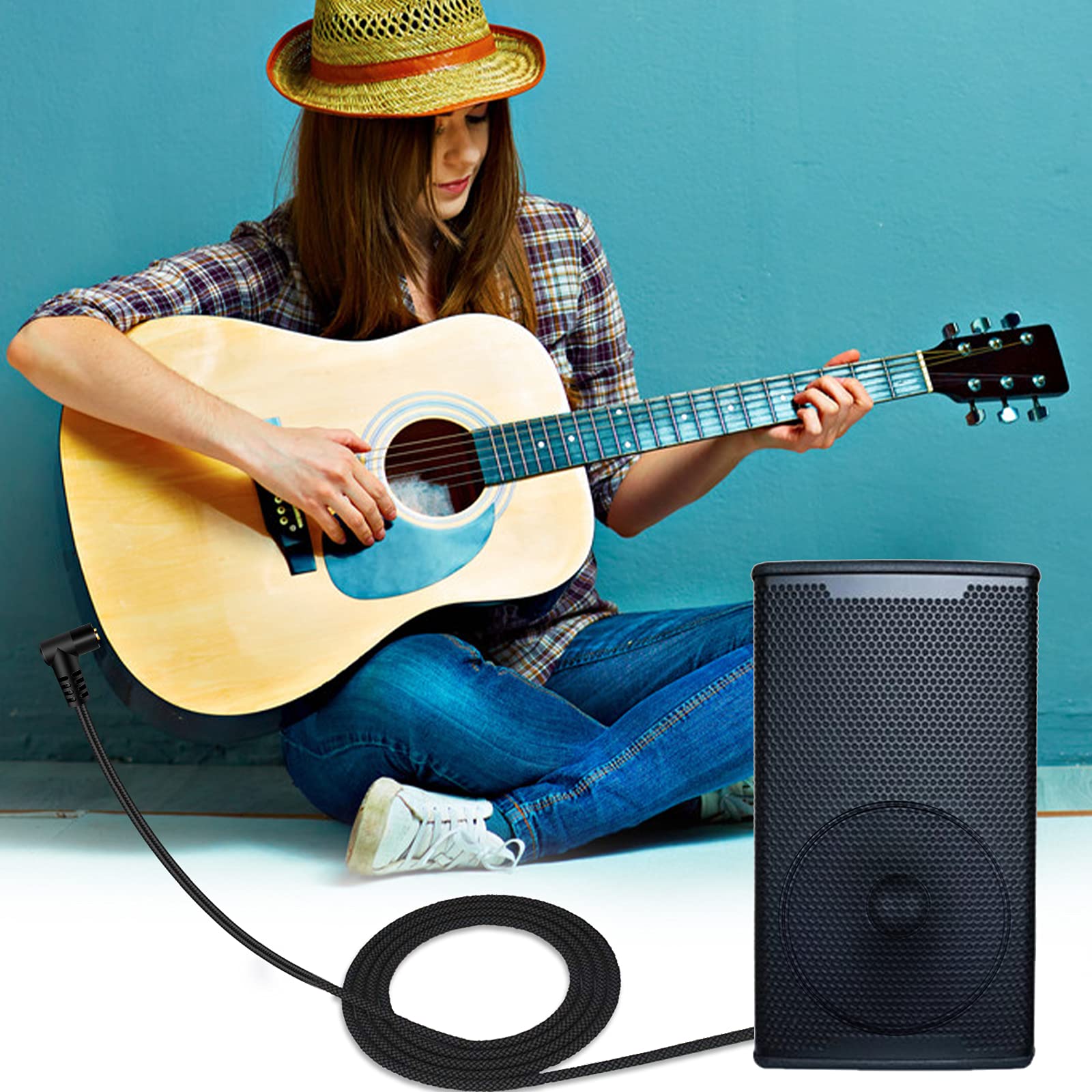 Câble d'instrument pour guitare de 15,2 m à 6,35 mm TS droit mâle vers mâle mono jack 6,35 mm avec connecteur en alliage et tresse en nylon.
