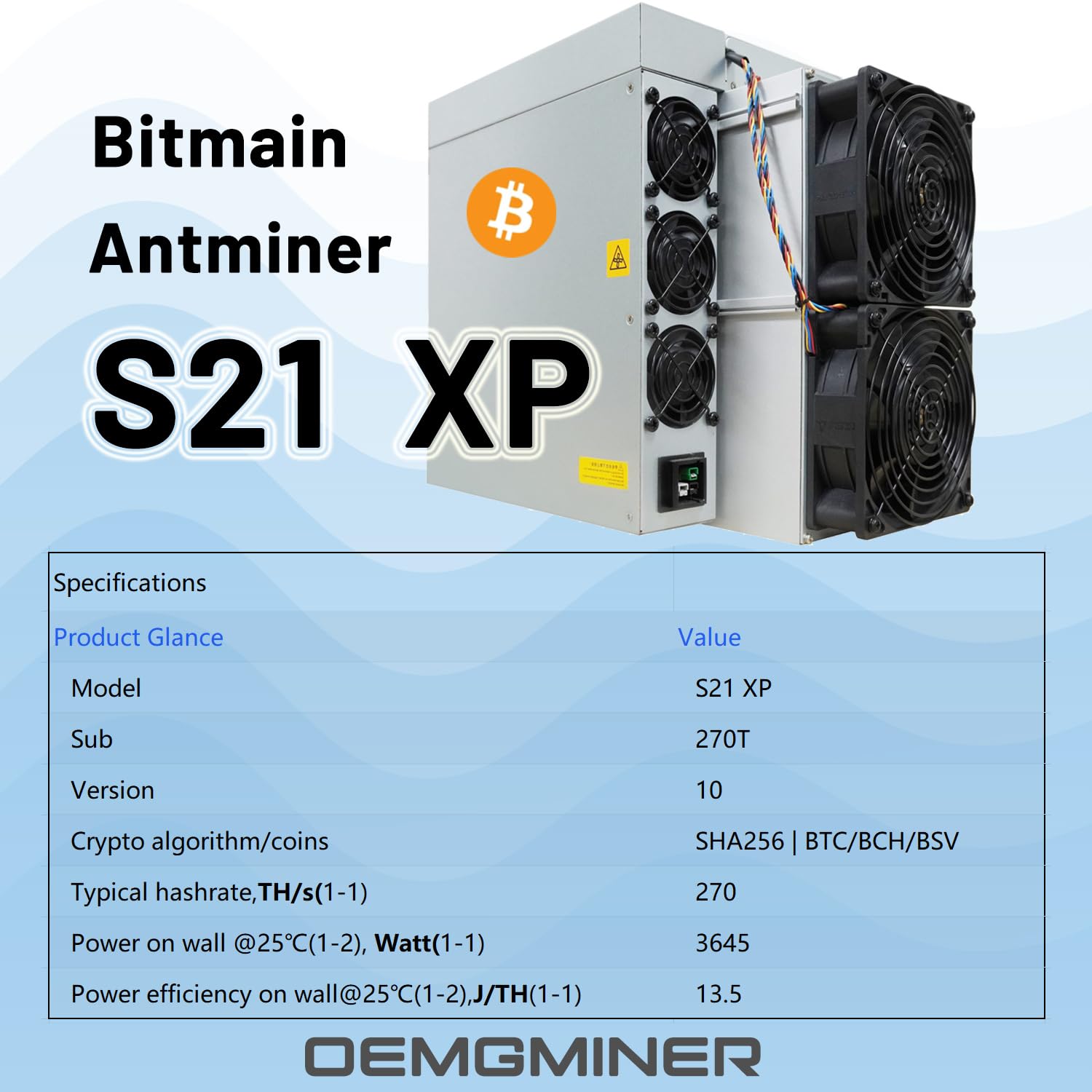 Amazon.com: 全新BITMAIN Antminer S21 XP 270T 3645W 13.5W/T BTC 比特幣ASIC  加密礦工包含電源線: 電子