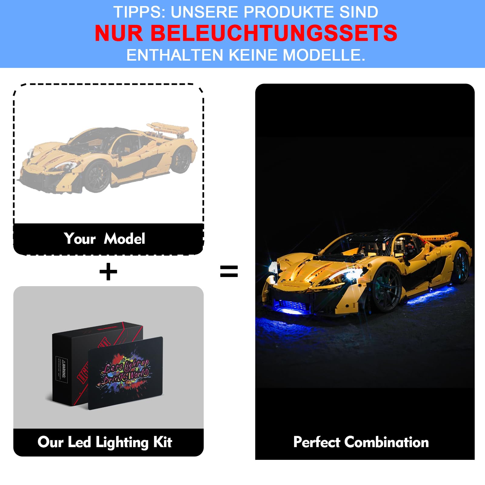 LocoLee Licht Set Kompatibel mit Lego 42172 McLaren P1 Sonderanfertigung Fernbedienung Version, Nur Lichter Set - Kein Modell, Licht Beleuchtung Set Compatible with Lego Technic 42172 - 2
