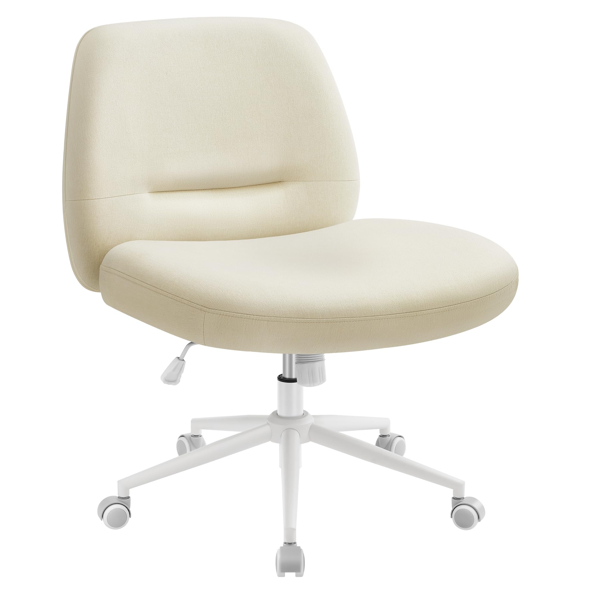 SONGMICS HOME Silla de Oficina, Estilo Contemporáneo con Base de Estrella, Asiento Ancho y Cómodo, Altura Ajustable, Silla Giratoria, Tela de Lino de Algodón, Blanco Crema OBG047W01