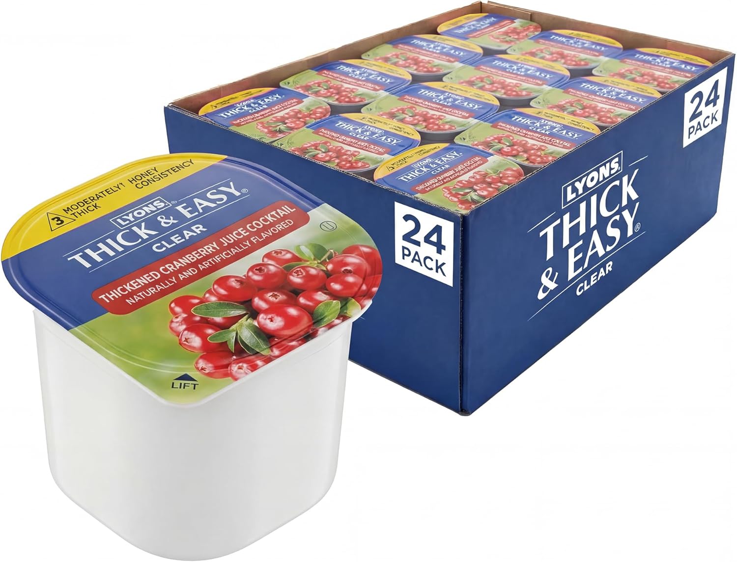 Thick & Easy Thickened Cranberry Juice Cocktail, Ready-to-Drink Thickened Beverage for Dysphagia Diets and Swallowing Support, Moderately Thick IDDSI Level 3 Honey Consistency, 4 fl oz Cups - 24 Pack