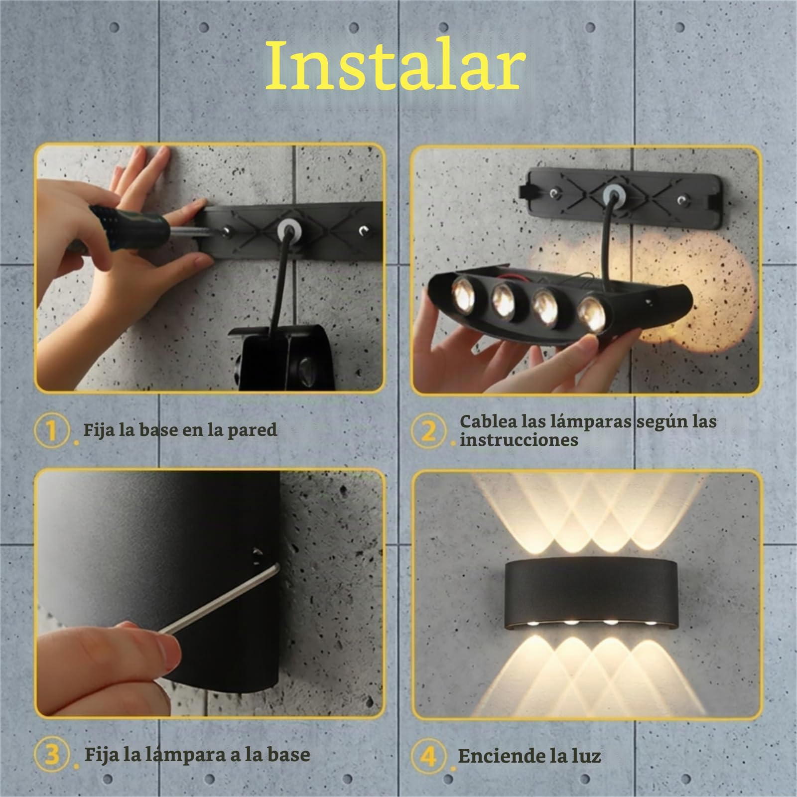 CANMEIJIA Aplique pared Exterior Aluminio 8 Focos Luz Cálida Negro 2 Piezas