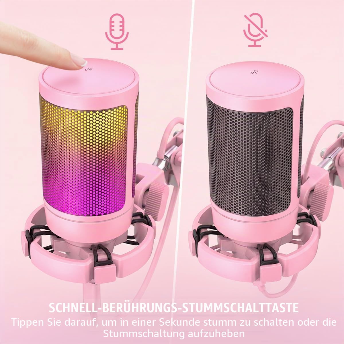 FIFINE Gaming Mikrofon mit Arm, USB Microphone pc für MAC PS4 PS5 mit Stummschalttaste, Popfilter, Shock Mount für Streaming Podcast Studio