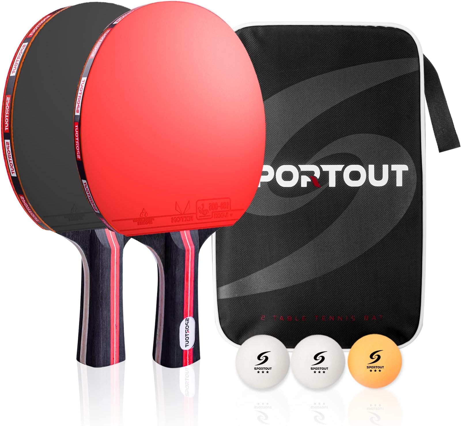 Sportout Table Tennis Bats ,High-Performance Table Tennis Set with 3-Star Ping Pong Balls & Compact Storage Case