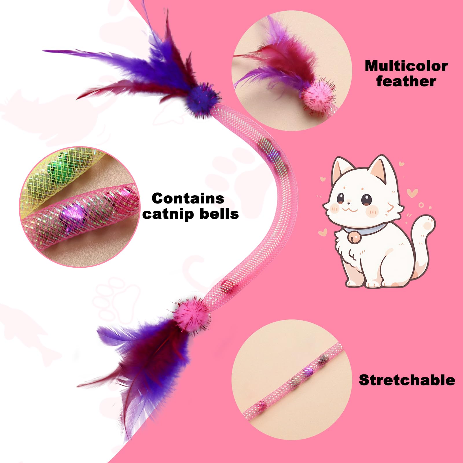 LuckyOpt Cat Toys, 3pcs Cat Feather Toy with Bell and Catnip Ball - Image 2