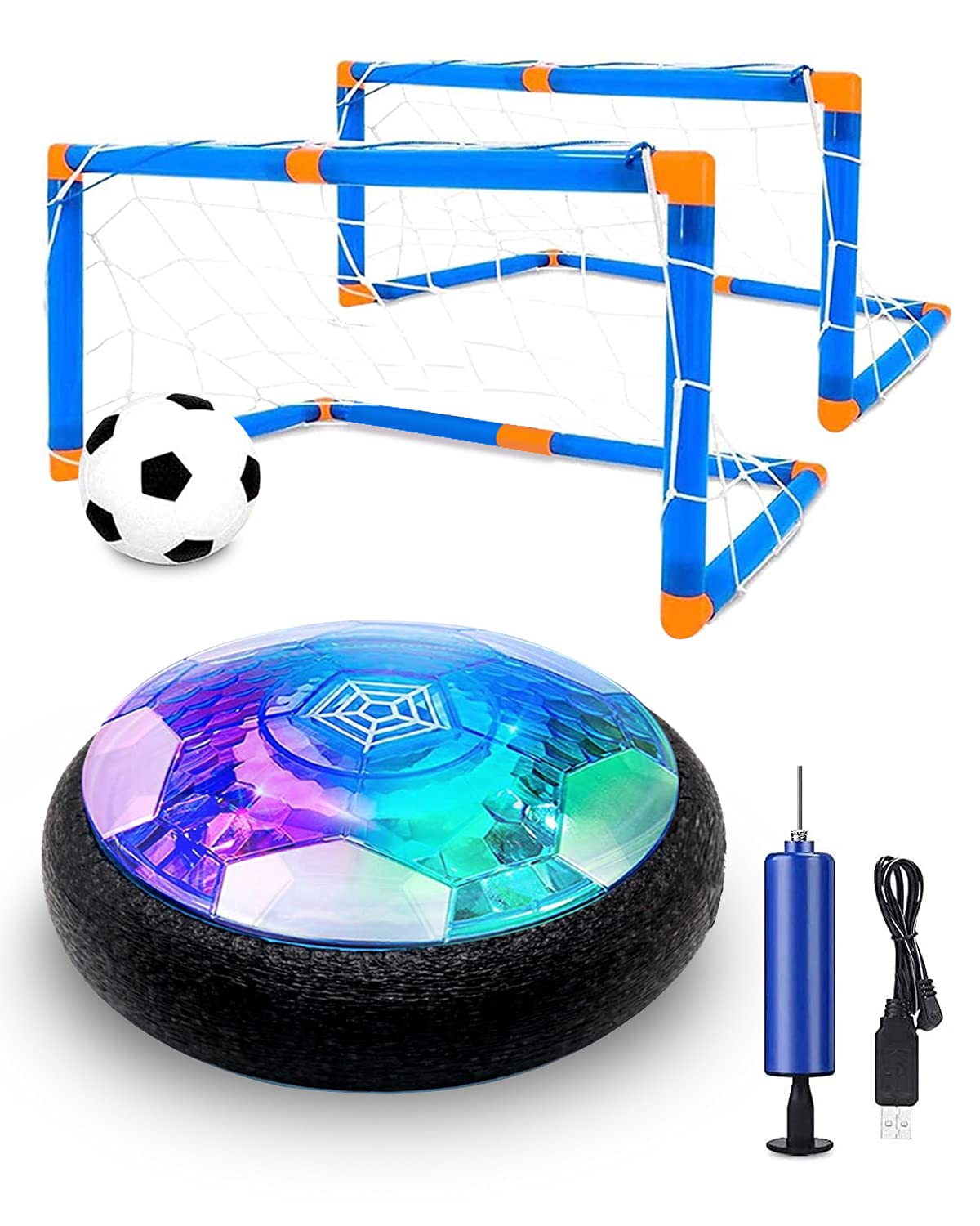 Maxesla Pallone Calcio Fluttuante Kit, Air Hover Calcio Ricaricabile con LED Luce Air Power Soccer Disc da Allenamento in Schiuma Morbida Paraurti per Indoor & Outdoor, Regalo Giocattoli per Bambini