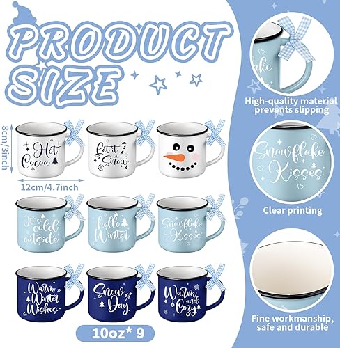 Miniatura 2 de Nitial 9 tazas de café de invierno, tazas de café de Navidad con cinta, tazas de bebida de copo de nieve de invierno a granel, taza de cerámica de