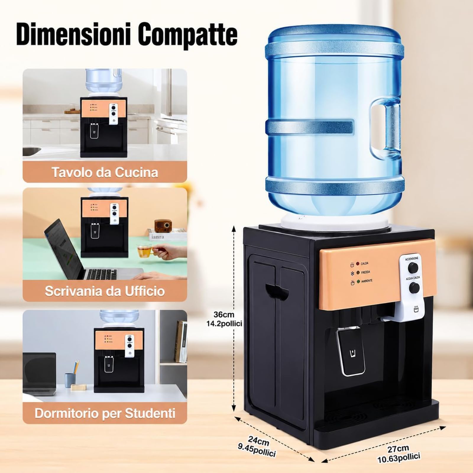 Raffreddatore Acqua Elettrico da Banco con Caricamento dall'Alto, distributore d'Acqua con 3 uscite, distributore d'Acqua per casa, Ufficio, Cucina,005,LCE Warm Hot