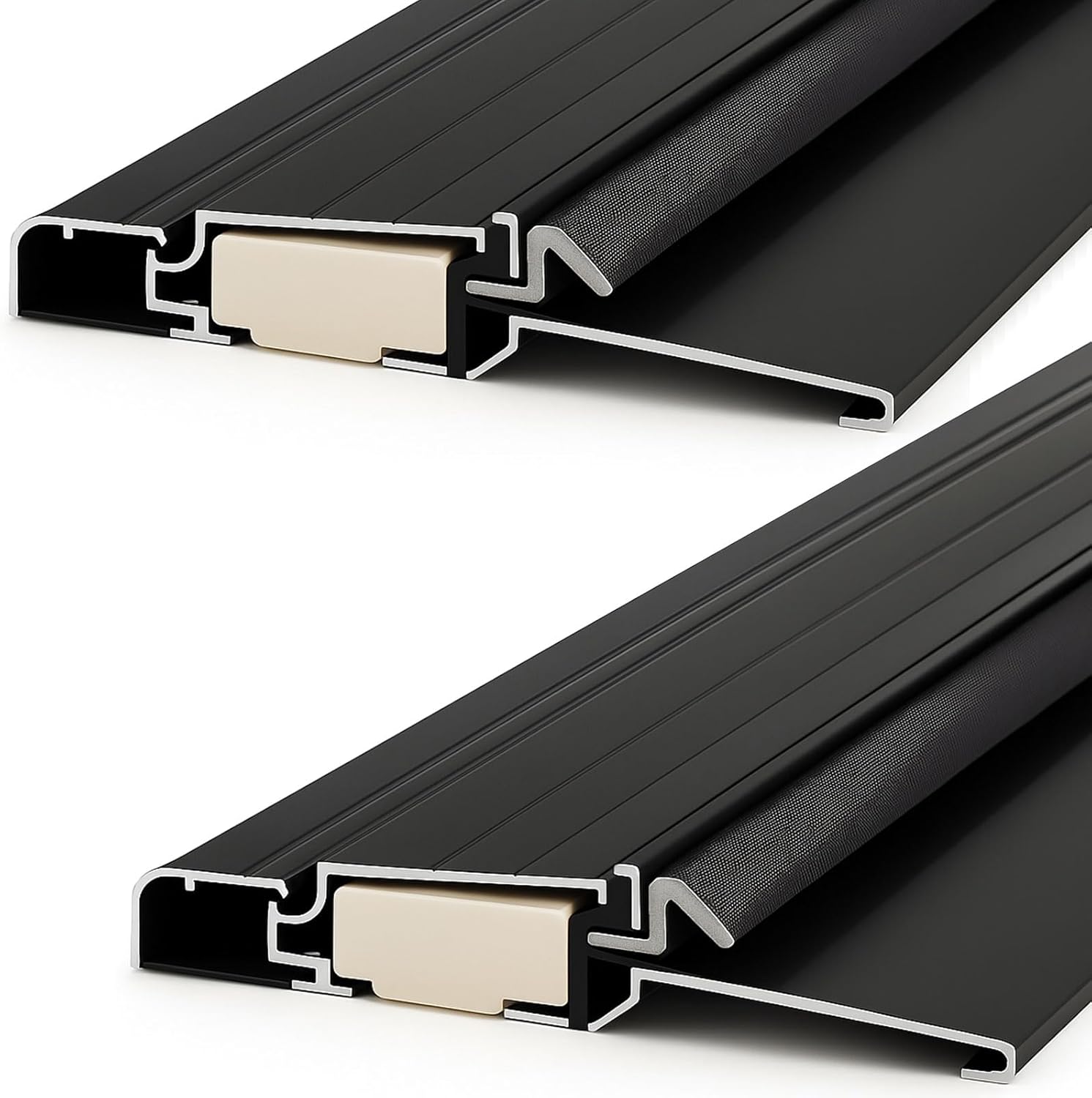 Blulu 2 Pcs 36" Aluminum Exterior Door Threshold 5 5/8" Outdoor Swing Threshold Heavy Duty Adjustable Aluminum Door Sill Pan for Weatherproof & Easy Install for Residential/Commercial Use, Black