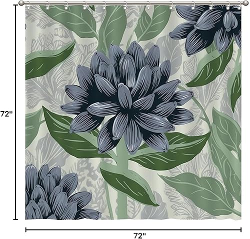 Miniatura 875 de Cortinas de ducha de baño con ganchos, 72 x 92 pulgadas, cortina de ducha de tela impermeable con diseño de flores y pájaros, cortina de ducha