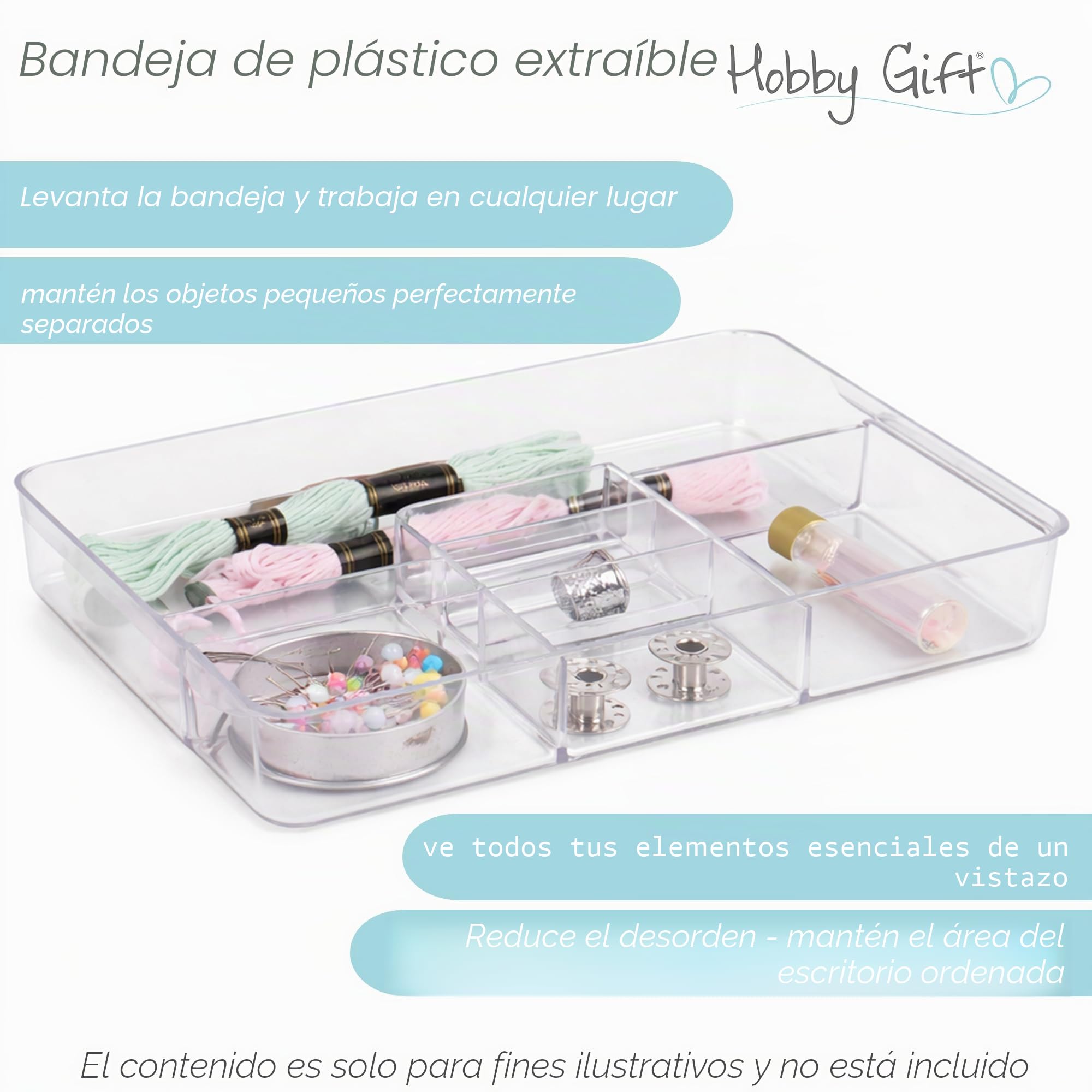 Hobby Gift Caja grande de almacenamiento para manualidades de costura con doble tapa, aplicada, bordada, Haby Notions
