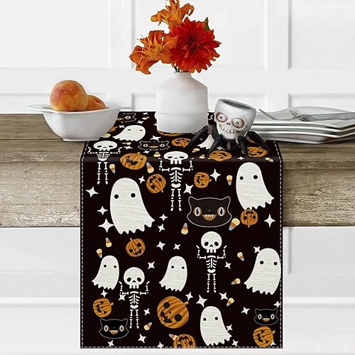 Miniatura 4 de GAGEC Camino de mesa de Halloween con diseño de gato negro, calabazas de temporada, cocina, comedor, hogar, decoración de fiesta al aire libre (13 x