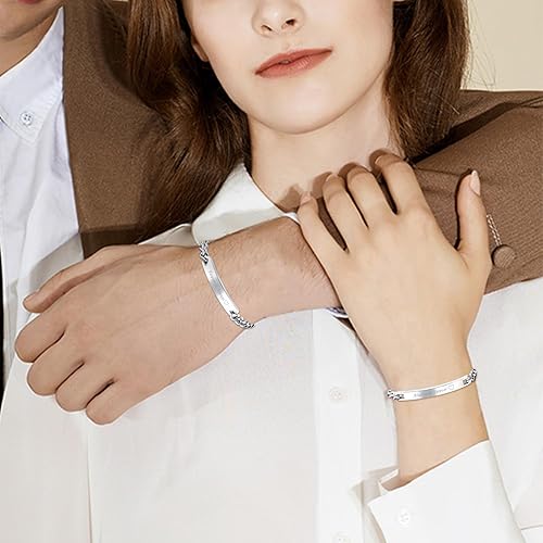 Miniatura 9 de Cupimatch Juego de 2 pulseras para parejas con circonita cúbica, acero inoxidable de titanio ajustable Always & Forever y Always Love a juego