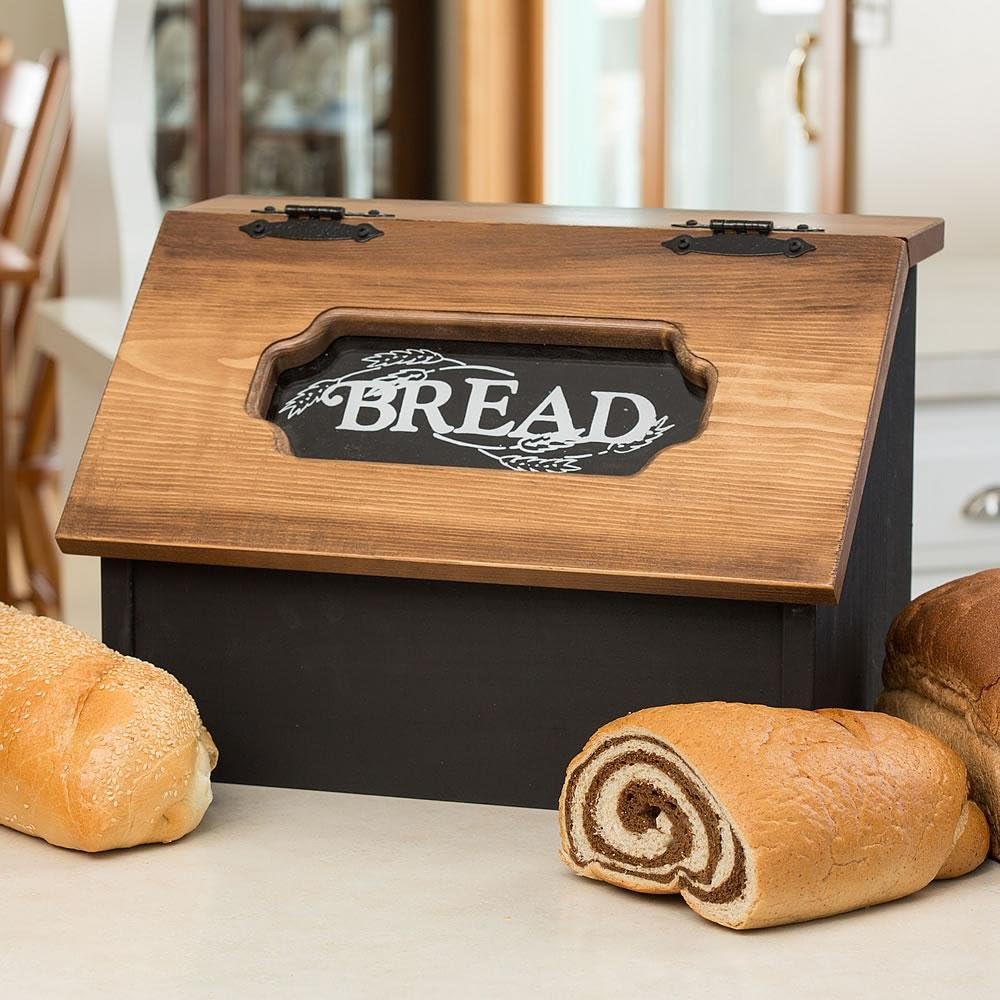 Lehman's Creative Wood Design Amish Made Pine Hinged Fresh Bread Storage Box Black