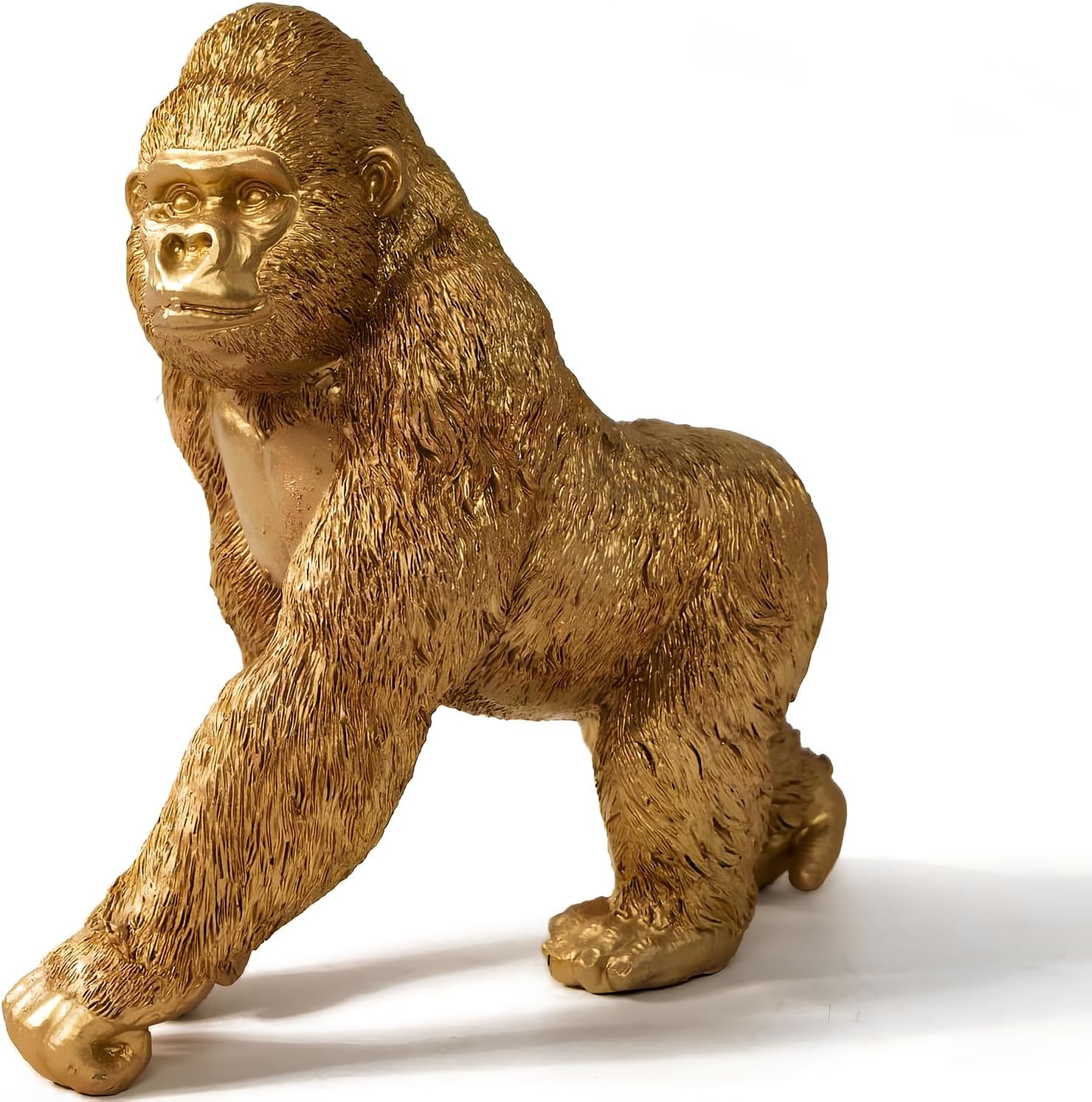 Golden Resin Gorilla Statue, 8.3" Tall Gold Gorilla Figurine for Home Decor, Small Tabletop Sculpture for Shelf & Desk Decor, Modern Accent Ape Statue, Living Room Office Gift