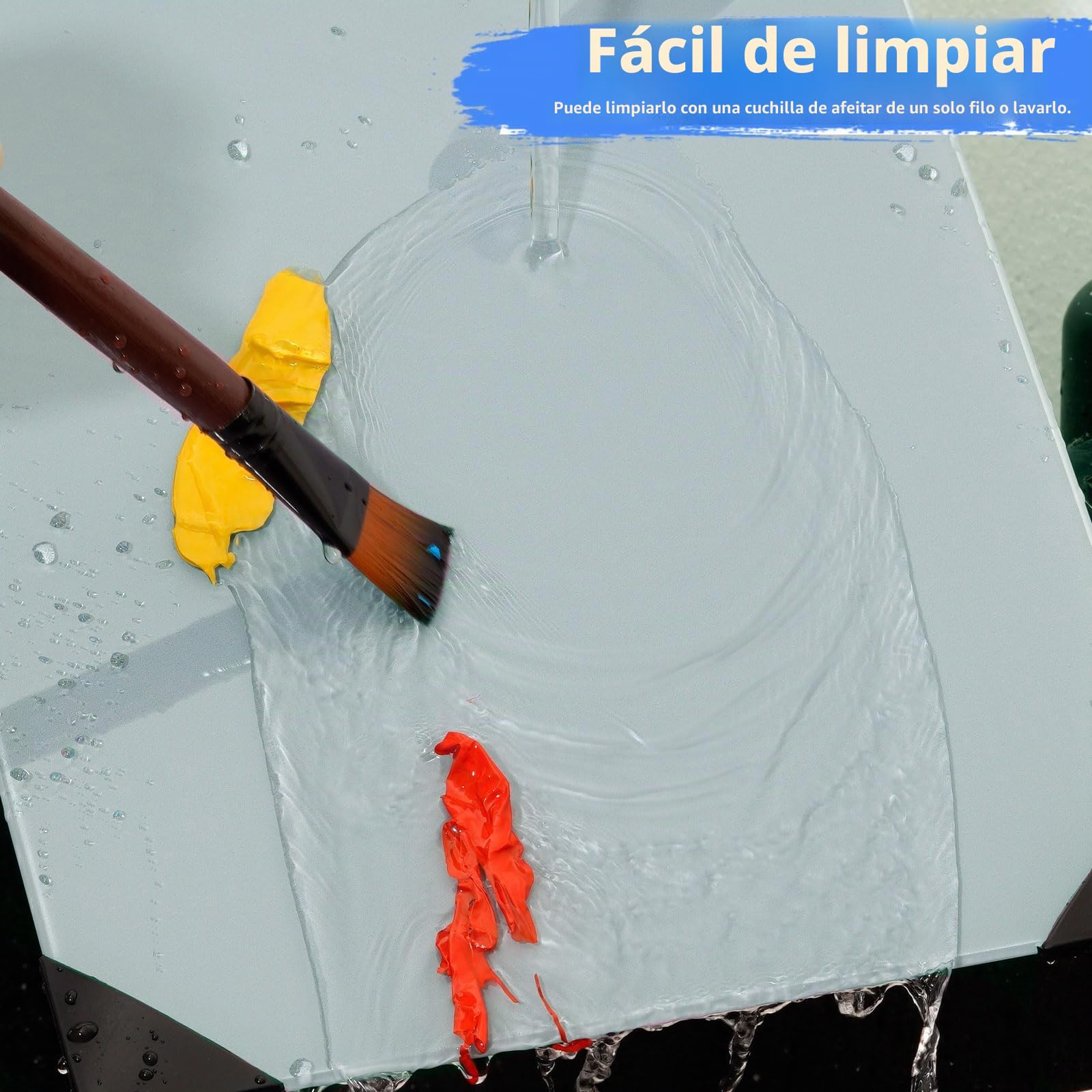 Paleta de cristal para pintura al óleo, 40,6 x 30,5 cm, gris, fácil de limpiar | Paleta de mezcla de pintura para acrílico, gouache, acuarela, tinta, suministros de pintura para artistas, adultos, 1 paquete