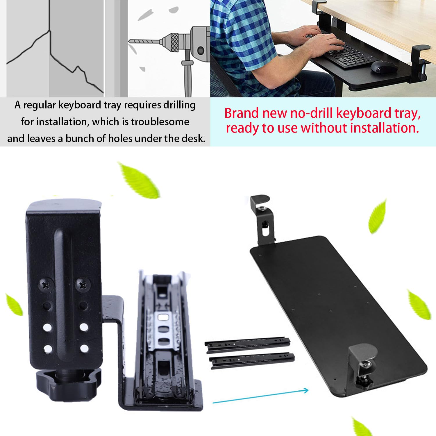 Support Clavier,Peut Glisser sous Le Bureau, 75 Cm (87 Mm avec Le Support) x 25 Cm, Pince en c Réglable pour Une Installation Facile, Charge Maximale De 25 Kg, Couleur Noire