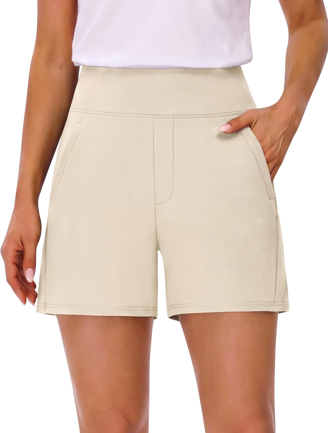BMJL Womens Dressy Casual Shorts 5" High Waisted Golf Shorts with Pockets | Tummy control dressy short,faux fly,soft stretch,athletic shorts for hiking running yoga lounge business outfits