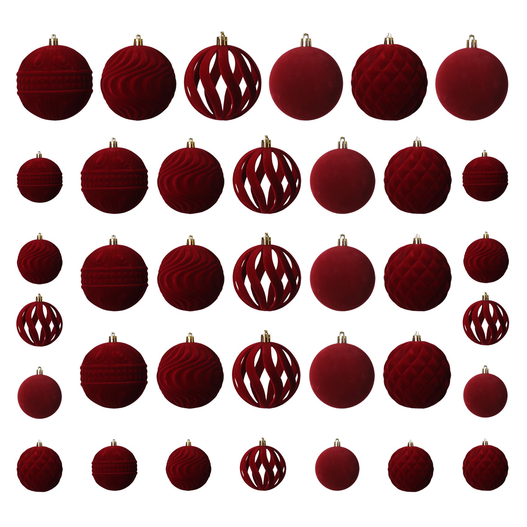 Senjie 36 PCS Velvet Ornaments Balls Sets for Christmas Tree Red Flocked Chri...