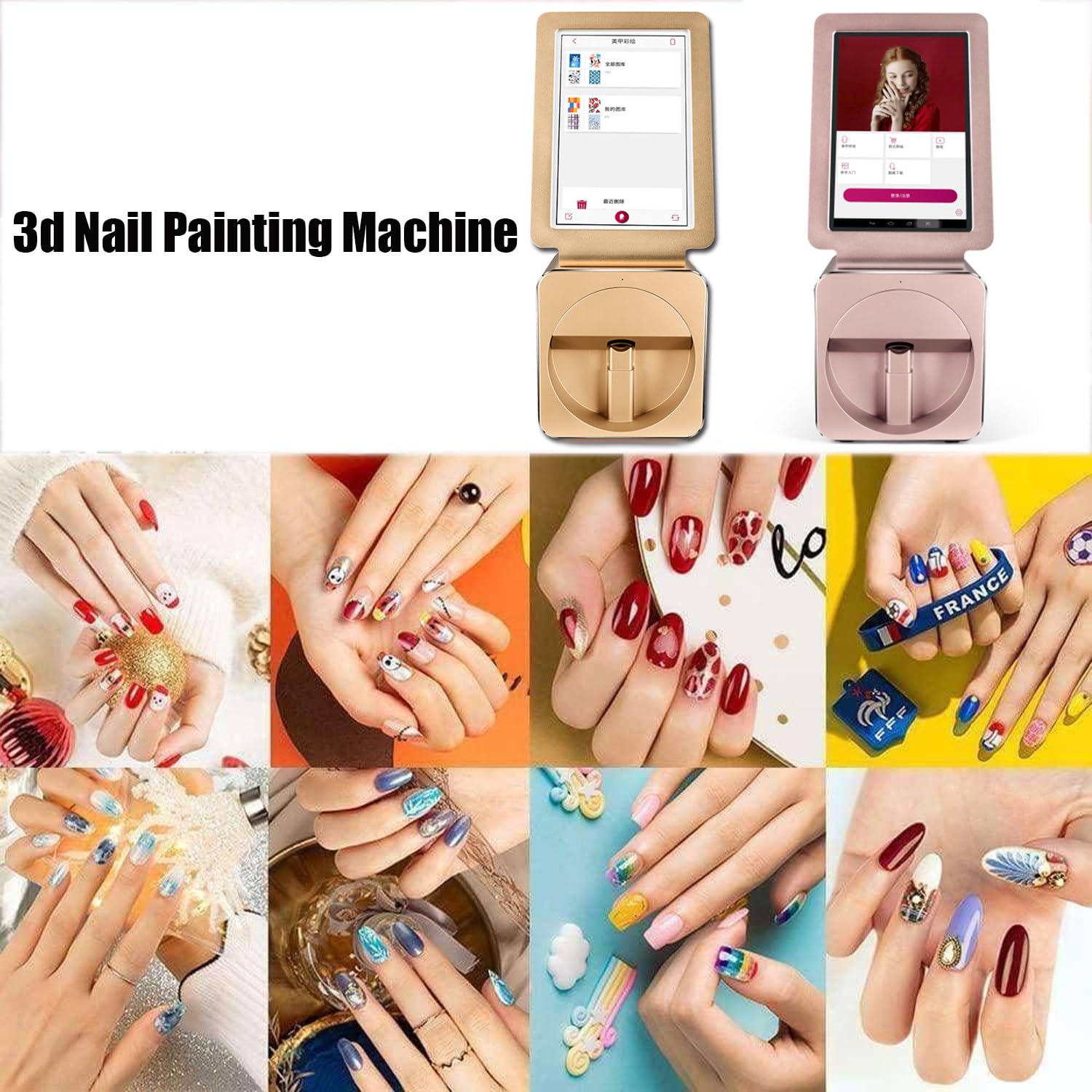 Macchina per stampante 3D per unghie, multifunzione, portatile, per nail art, 35 secondi, con touch screen da 10,1 pollici, per casa/manicure/amanti delle unghie, oro rosa, oro