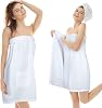 Hercicy 2 Pack Waffle Spa Wrap for Women Lightweight Cotton Blend Bath Towel Robe with Adjustable Closure and Pocket Quick Dry Body Robe Wrap for Shower Gym Spa Beach Dorm(One Size,Black)