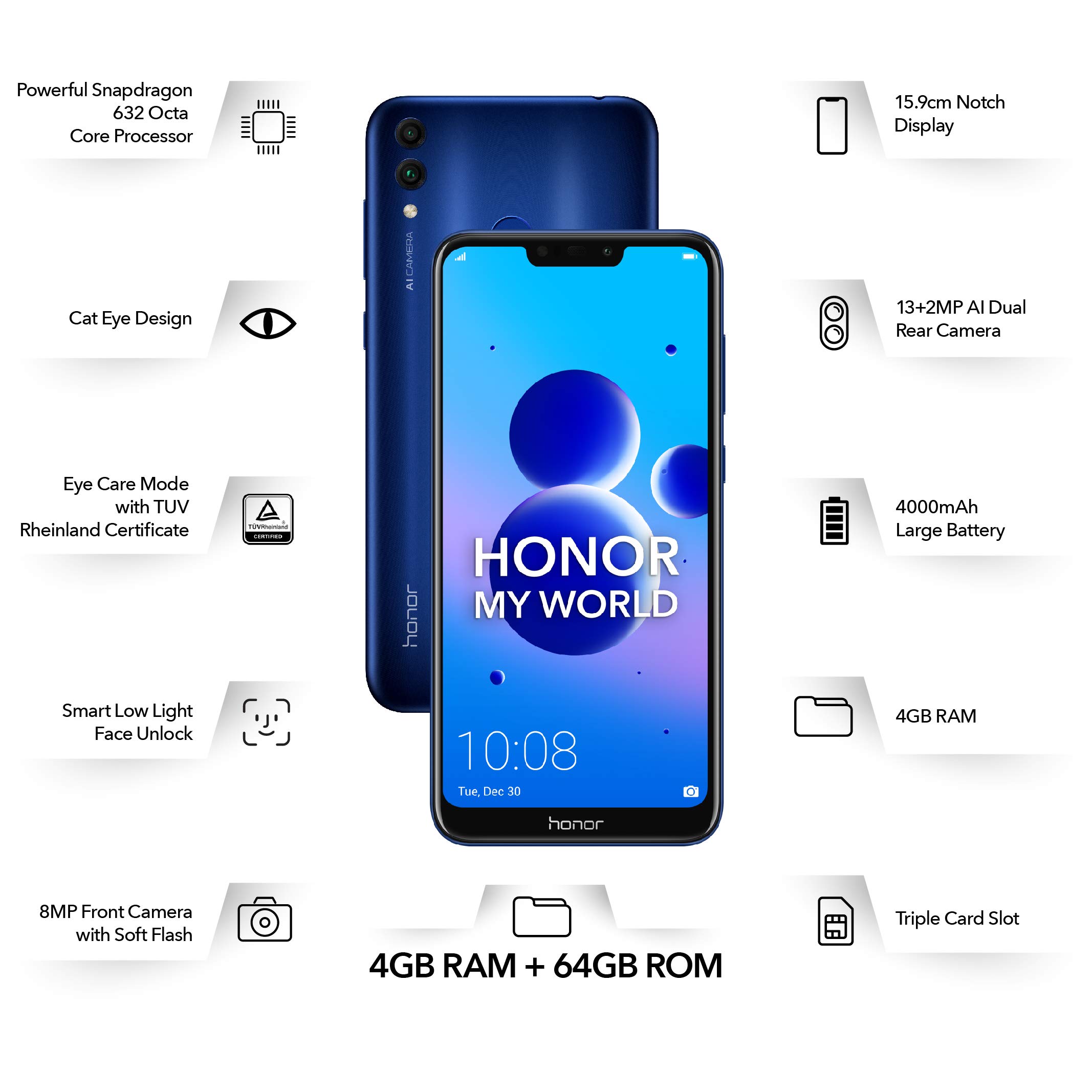 Honor 8C (Blue, 4GB RAM, 64GB Storage) : Amazon.in 