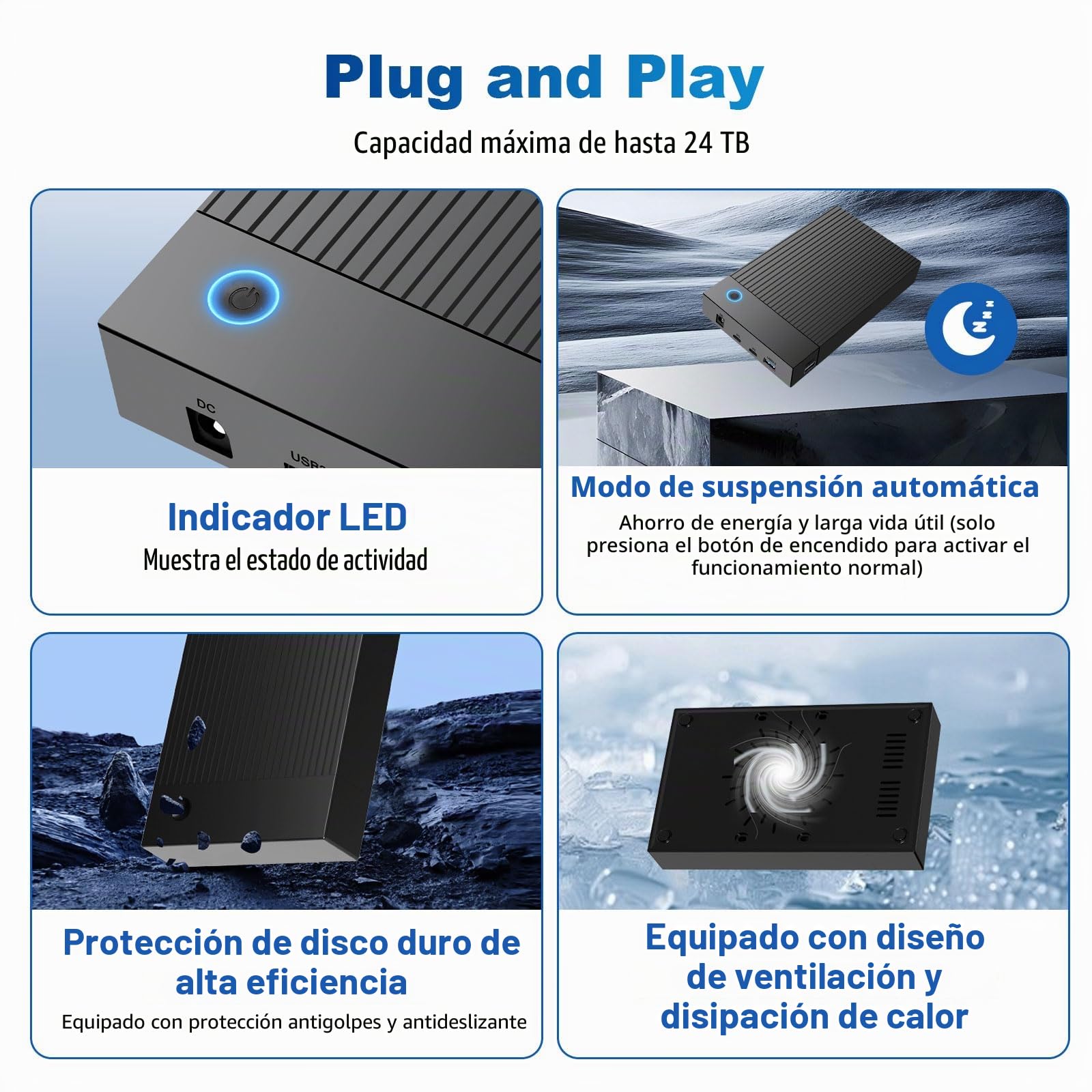 USB 3.0 Carcasa Disco Duro 3.5 para SATA SDD/HDD de 2,5/3,5", 6 Gbps Estación de Acoplamiento para Disco Duro Compatible con Tarjetas SD y TF con Adaptador de Corriente de 12 V/2 A, UASP