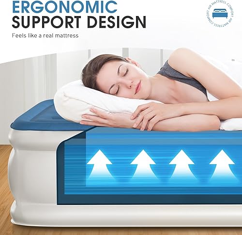 Miniatura 3 de DIVON Colchón de aire individual con bomba incorporada elevada, colchón inflable individual de 18 pulgadas en 2 minutos, colchón inflable plegable,