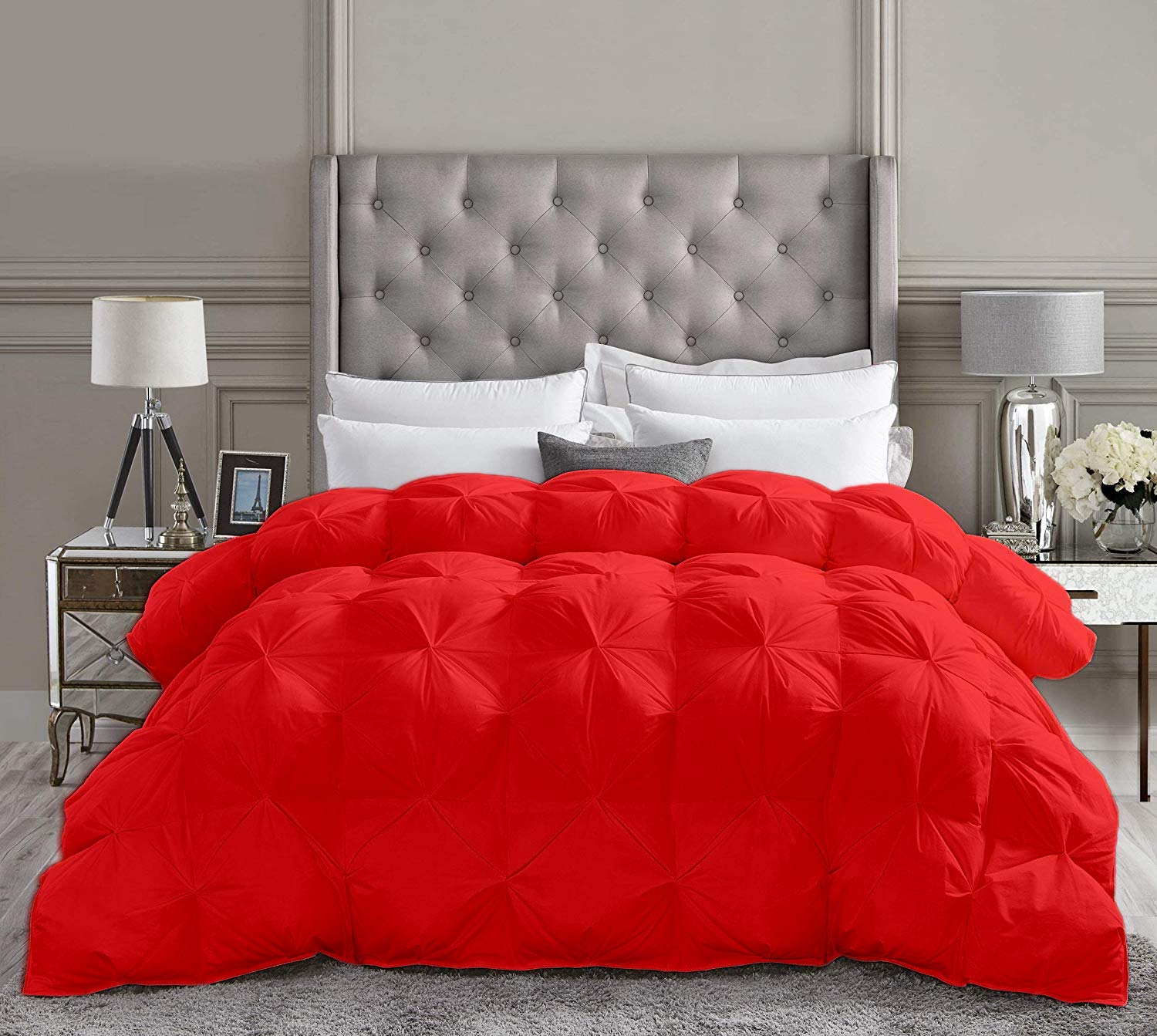 Saferay Green All-Season – Luxury Pinch Pleated Pintuck Oversized King Plus Size 128 x 120 Inches Size Down Alternative Quilted Comforter 1 Comforter