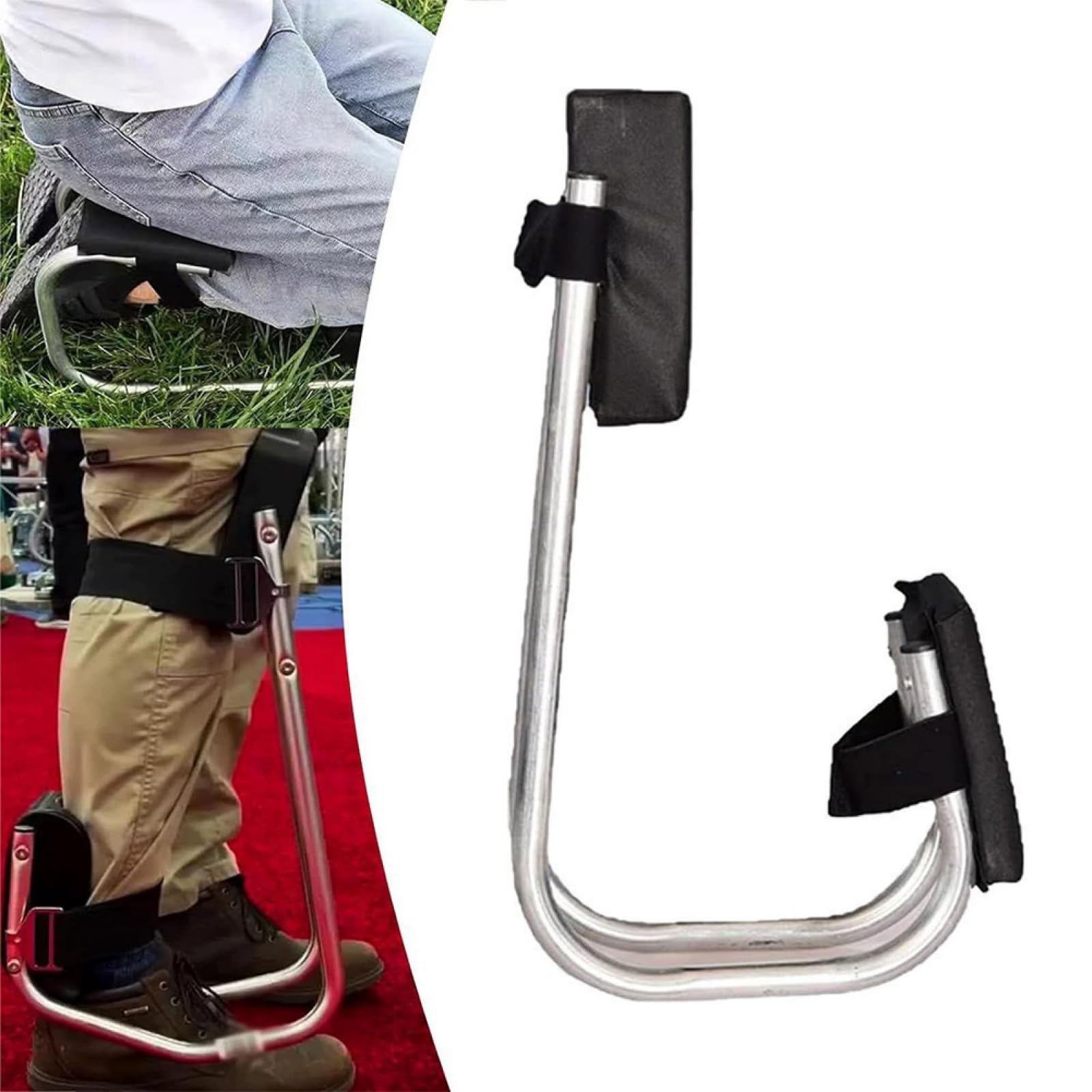 Seduta ergonomica per giardinaggio, ginocchiera con telaio in metallo, protezione ginocchio per artigiani e giardinieri, colore nero