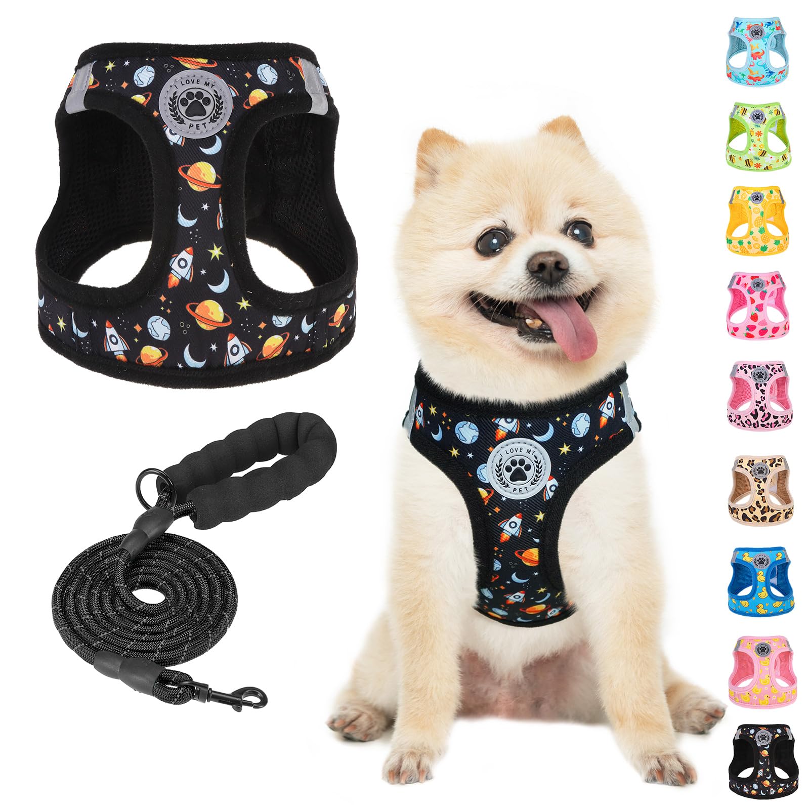 BEAUTYZOO Small Dog Harness and Leash Set,No Pull Puppy Pet Vest- Planet, S โ image 1