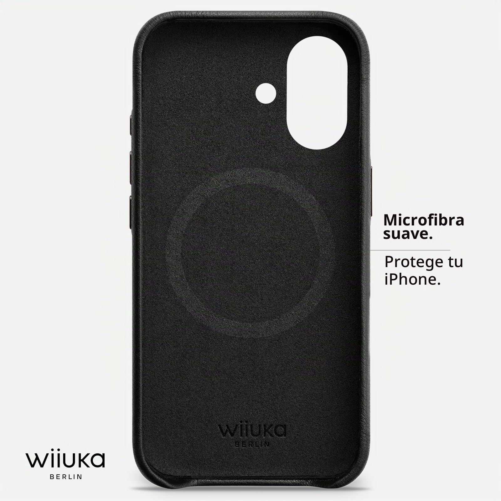 WIIUKA Funda para iPhone 17, cuero de Alemania, funda de cuero extra delgada, funda premium para teléfono móvil, estuche, Qi, skiin More, Vintage Negro