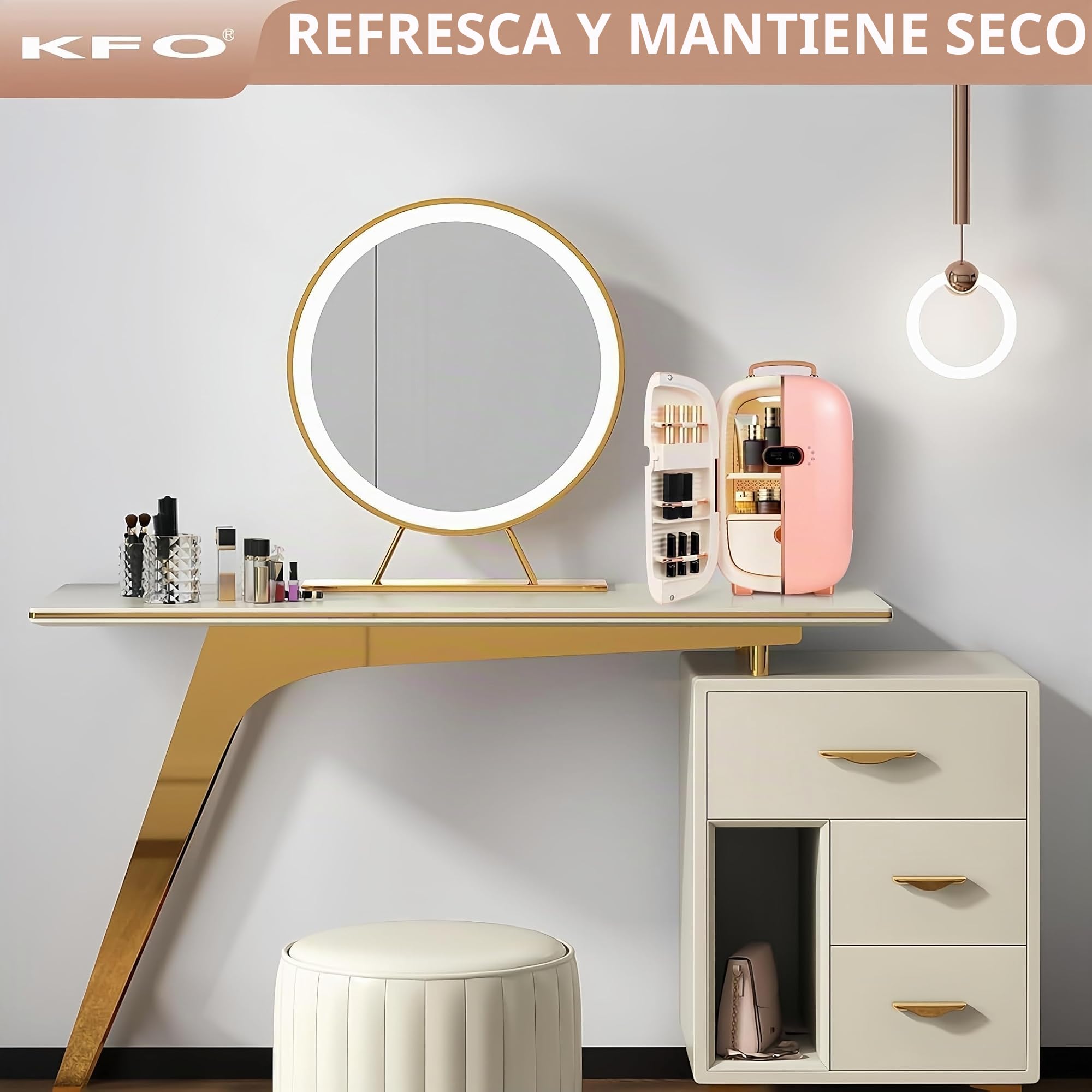 KFO Mini Nevera de Belleza para Cosméticos - 12L Capacidad, 20dB Silencioso, Portátil con Asa, Función Frío y Secado, Ideal para Maquillaje y Cuidado de la Piel