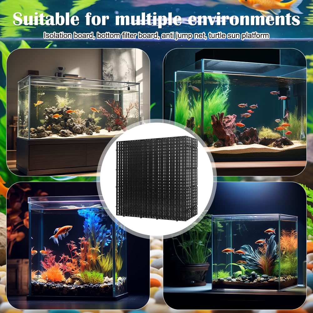 Lot de 8 grilles en plastique pour aquarium (30 x 30 cm) avec 6 supports et 20 serre-câbles, protection d'aquarium, séparateur pour protection du sol et support d'aquascaping, noir