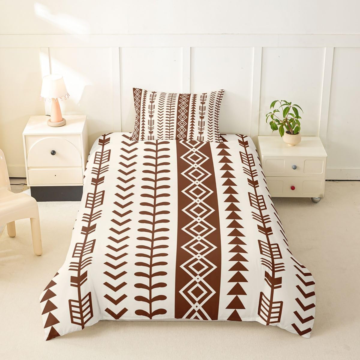 Erosebridal Boho Arrow Toddler Duvet Cover Beige Brown Western Aztec Bedding Set Southwestern Native Bohemian Comforter Cover for Kids Boys Girls,Rustic Farmhouse Bed Set