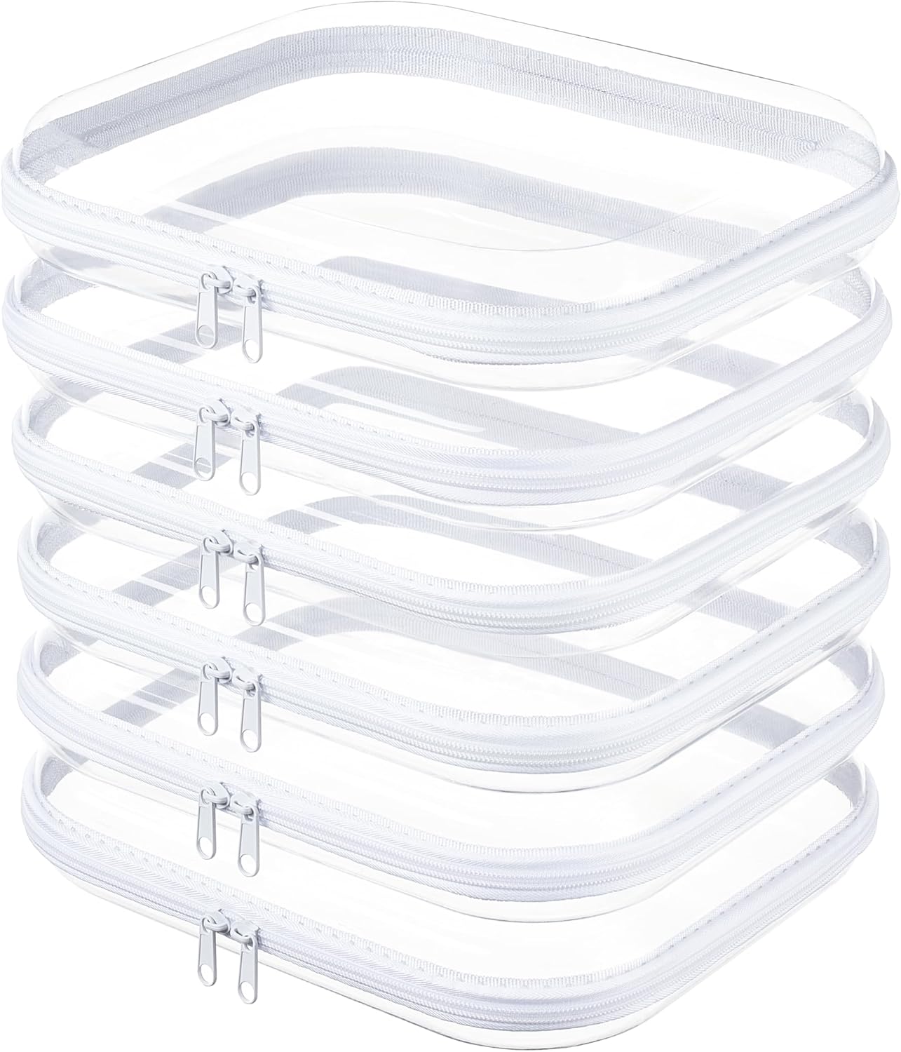 6-Pack Extra Large Clear Hard Shell Zipper Cases with Handles, Clear Zipper Storage Bags for Bulk Organization, Stackable Travel Organizer, Cosmetic Bags, Transparent Diaper Bag, Storage Cases(6XL)