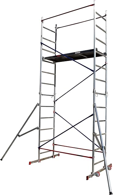 Aluminium Scaffold/Scaffolding Tower/Towers DIY Home Master 5m Working Height and 2 x Outriggers Massive 150kg Duty Rating with Free Colour Coded Braces and Fully Welded Frames - Brand New UK Design