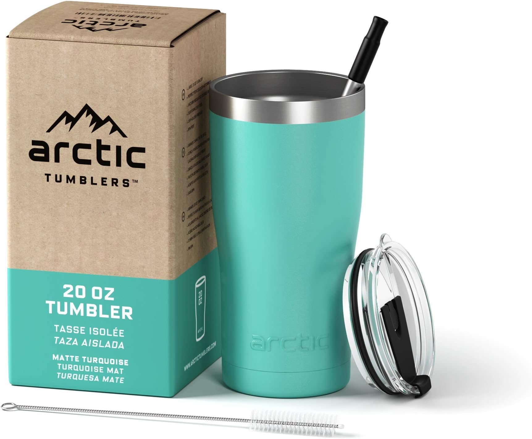 Arctic Tumblers | 20 oz Matte Turquoise Insulated Tumbler with Straw & Cleaner - Retains Temperature up to 24hrs - Non-Spill Splash Proof Lid, Double Wall Vacuum Technology, BPA Free & Built to Last