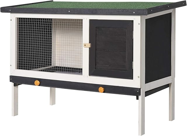 PawHut Wooden Rabbit Hutch Guinea Pig Hutch Bunny Cage Small Animal Habitat Openable Asphalt Roof for Outdoor Use 90 x 45 x 65 cm