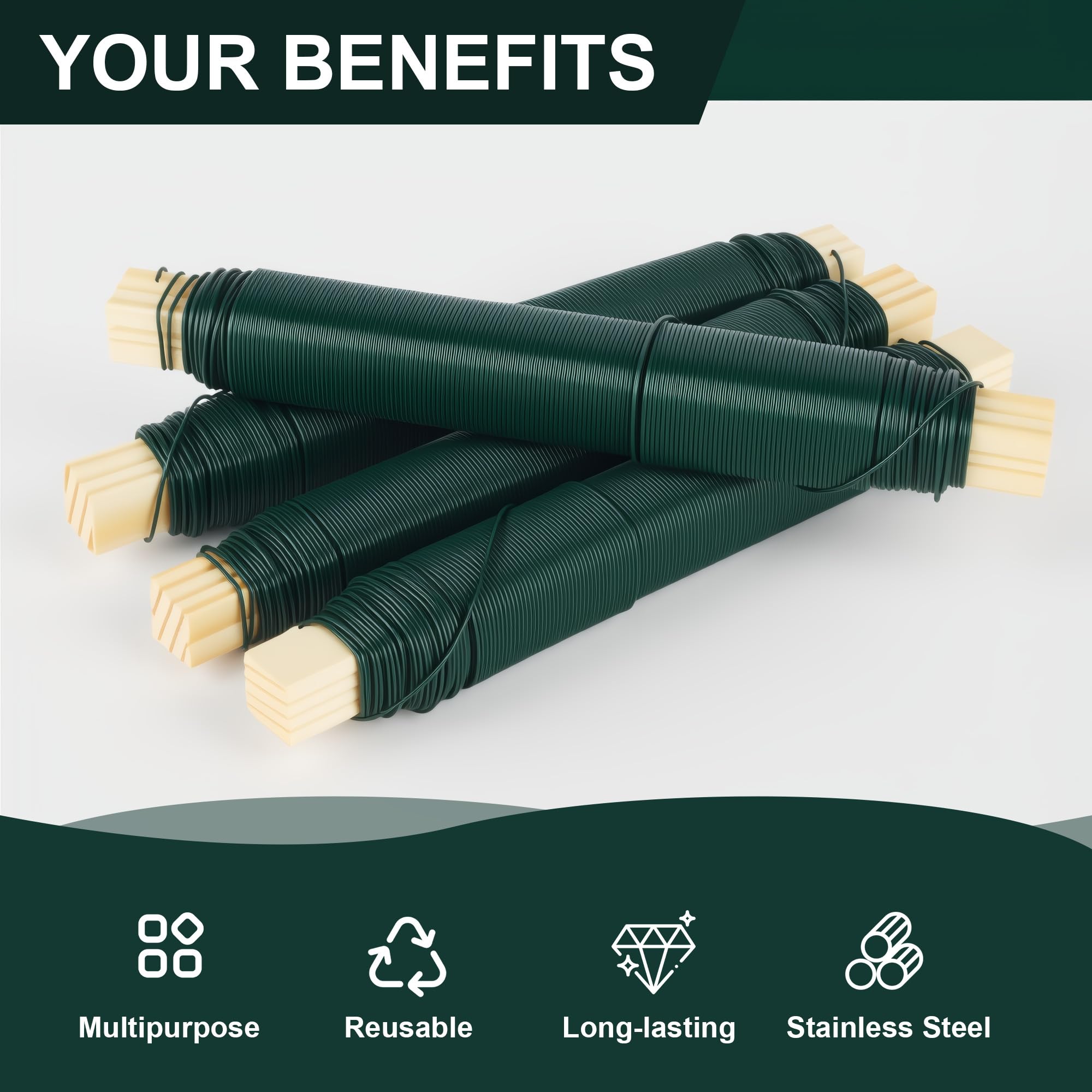 8 Pezzi Filo di Ferro Modellabile, 0,65 mm, Filo per Avvolgere Fiori, Fil di Ferro Fioristica, Filo per Legare Verde Avvolto su Un Bastoncino di Legno, per Giardino, Casa, Ufficio