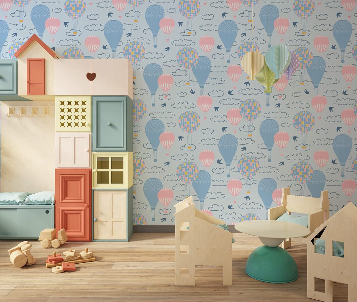 DWELLSINDIA Air Balloon Wallpaper for Kids Room, Playroom & Bedroom, Nursery | Self Adhesive Peel & Stick, Thick Textured Premium Paper | Waterproof, Scratch Resistant Laminated | 41 x 244 cm