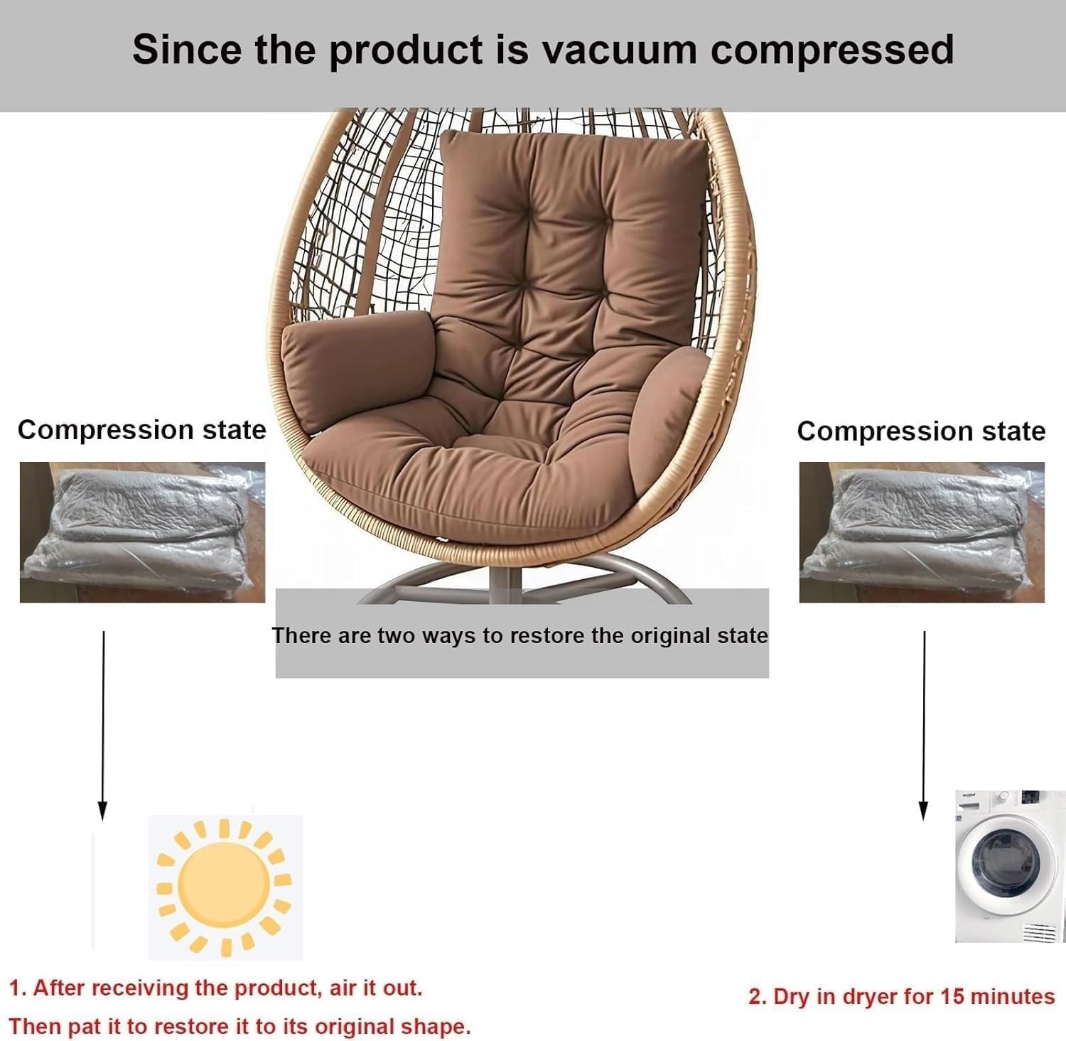 Outdoor Egg Chair Cushion, For Outdoor Swing Seat Pad Cushion Replacement, Light Grey, 120 cm - Image 6