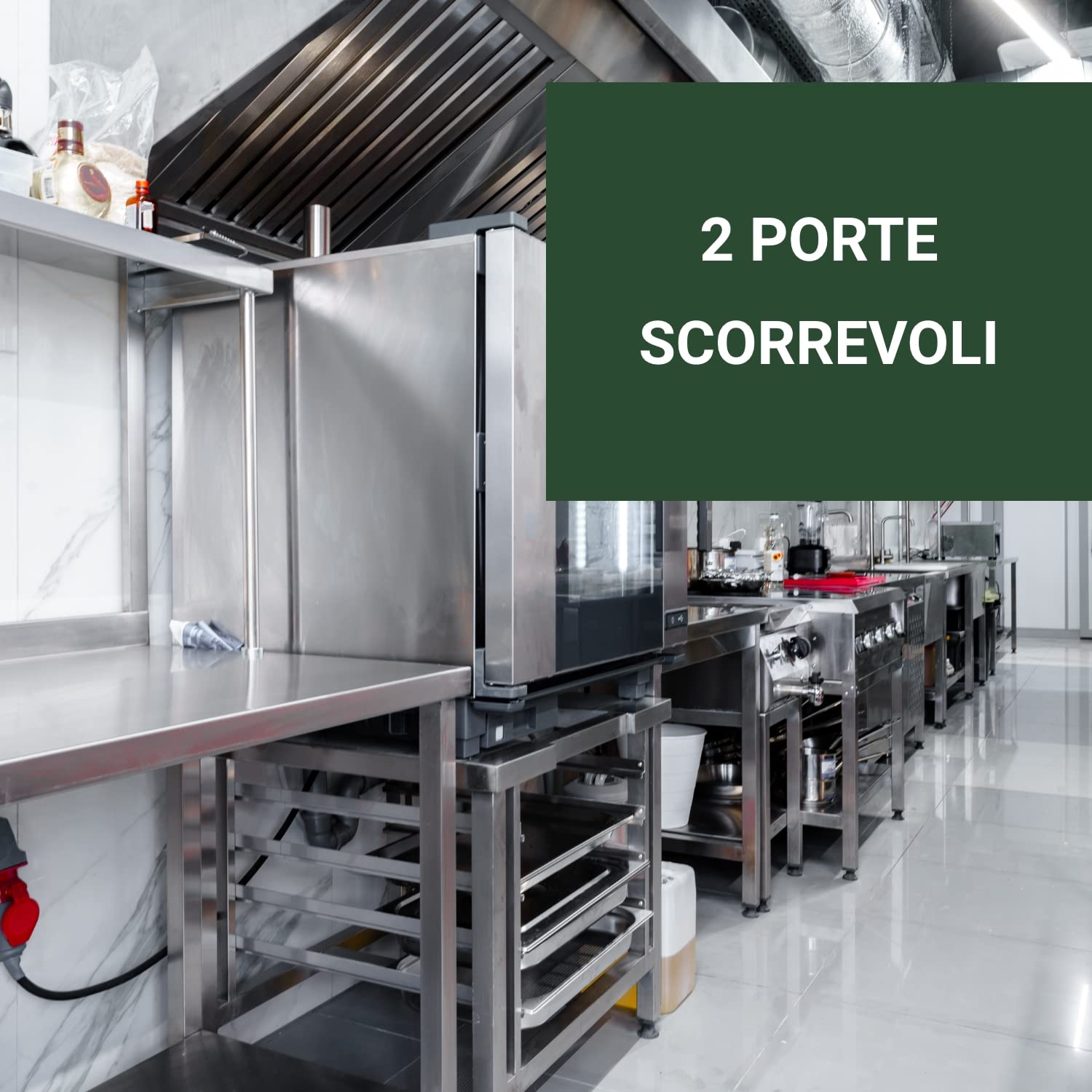 Ristoattrezzature Lavello Armadiato in Acciaio Inox - Professionale, per Cucine Ristoranti e Pizzerie - 2 Vasche, Gocciolatoio a Dx e 2 Porte Scorrevoli - 180x70x85h cm