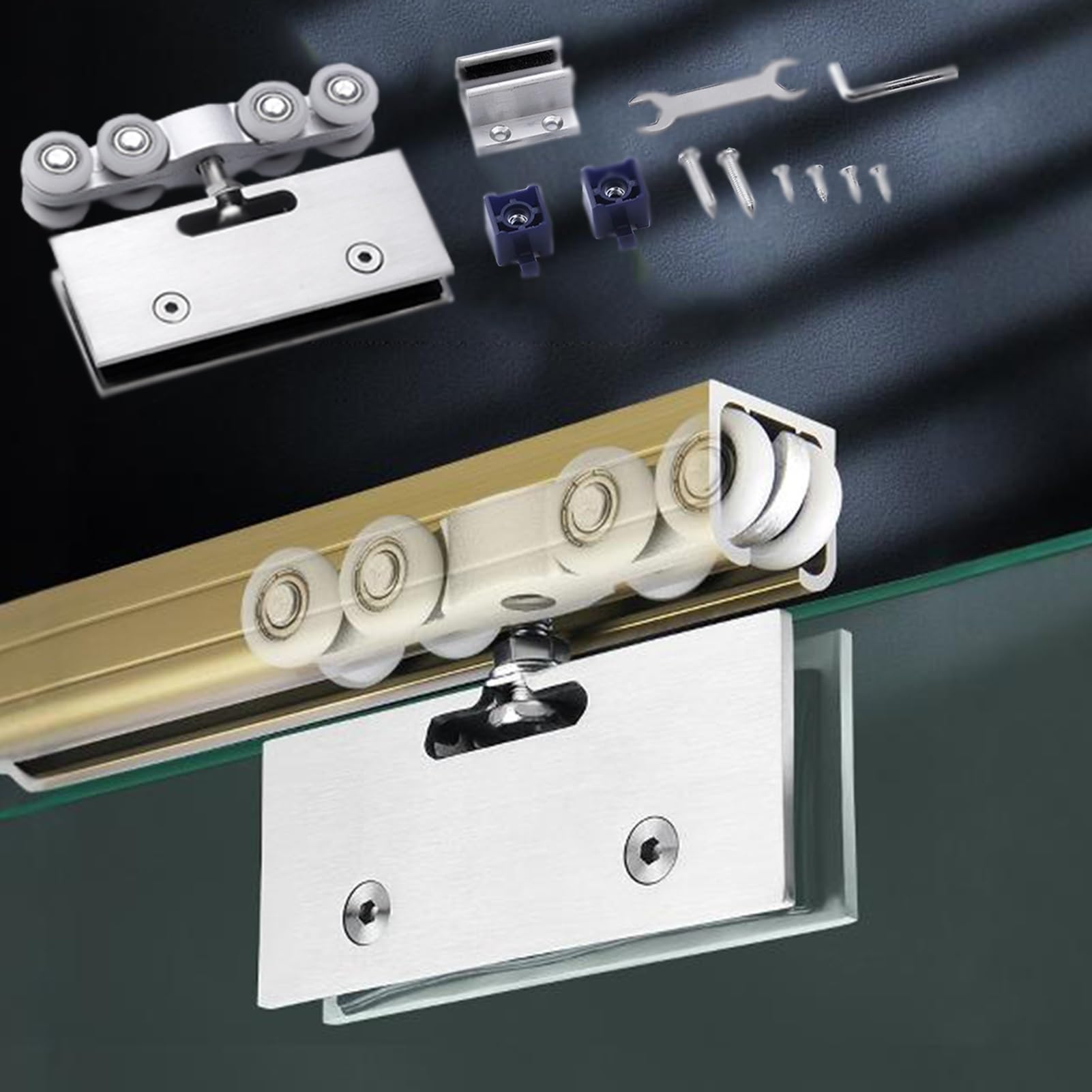 YDHSIKK Glass Sliding Door Track, Aluminum Alloy Sliding Door Track Kit For Frameless Glass Doors Multicolor Multiple Sizes(Champagne,3.2m(10.5ft))